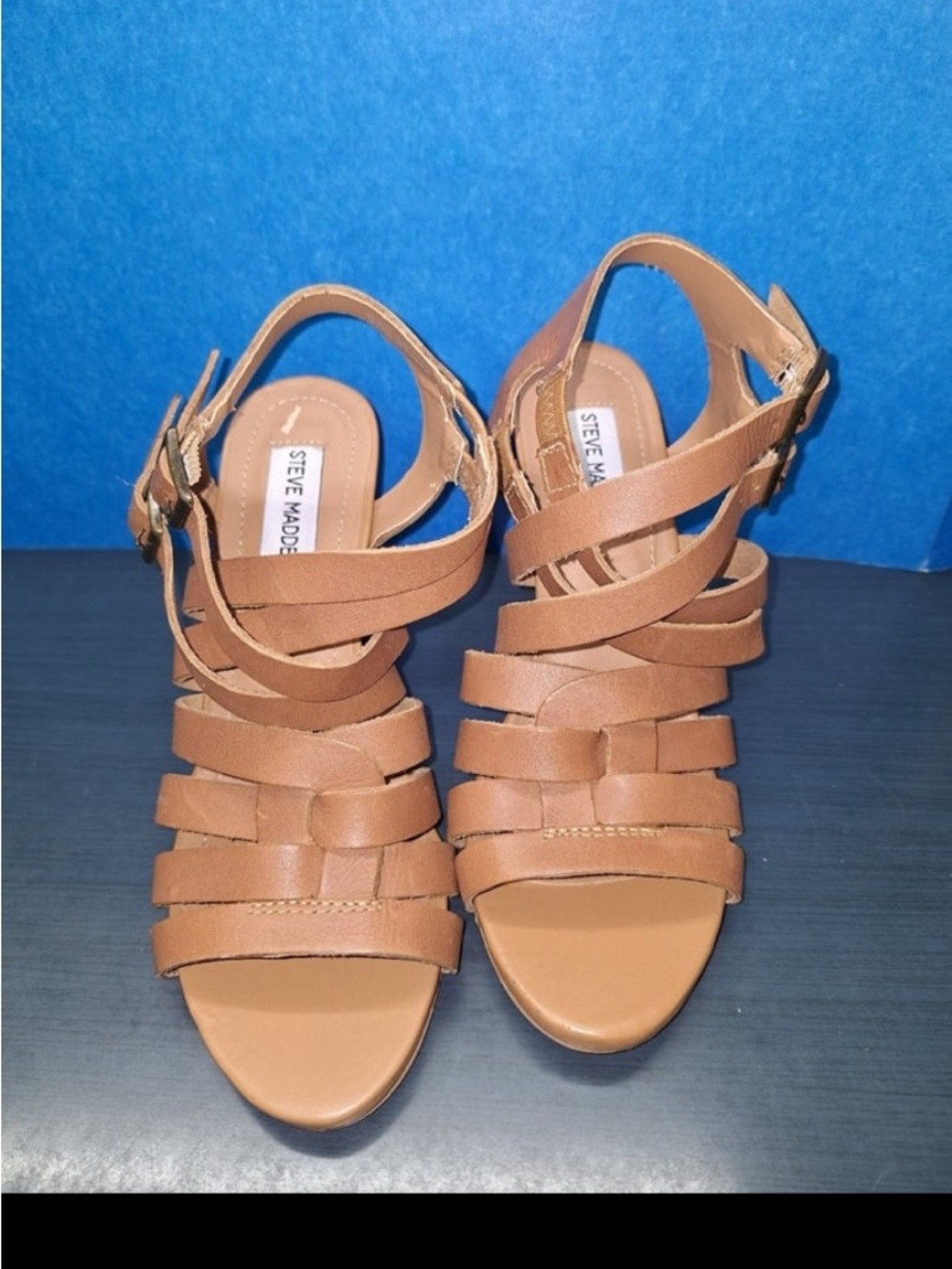 Steve Madden Venis Natural Leather Strappy Wedge Sandals Size 6m